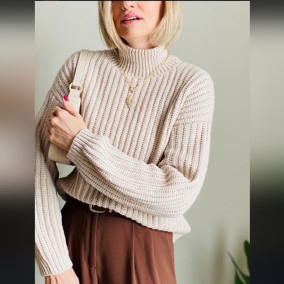 Divided Sweaters - Divided Beige Turtleneck Oversized Sweater